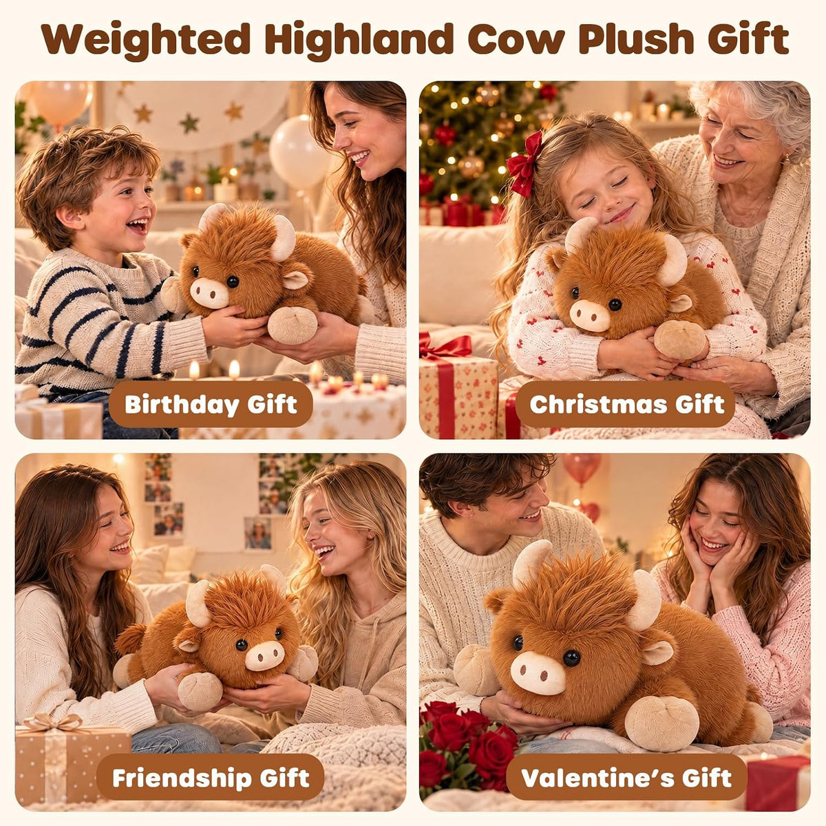Weighted Highland Cow Stuffed Animal, Weighted Plush Toy