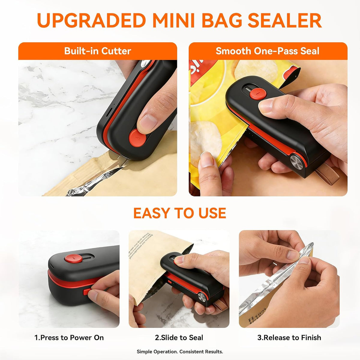 Mini Bag Sealer, Upgraded USB Rechargeable 3 Heat Levels Chip Bag Sealer Black