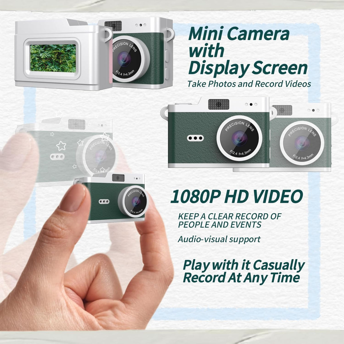 Keychain Digital Camera,Mini Digital Camera with 32GB Card,Video Recording,Bag Charms,Compact Micro Thumb Camera,Photography Cameras for Beginners Teens and Adults (Green)