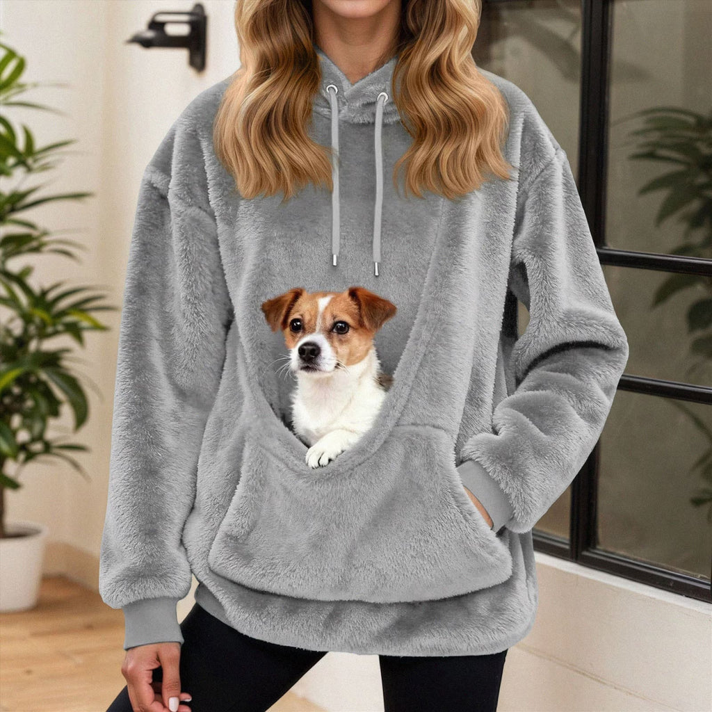 Womens Dog Pouch Hoodie with Kangaroo Pocket Oversized Pet Carrier Sweatshirts Animal Holder Long Sleeve Pullover,Grey,Xxl
