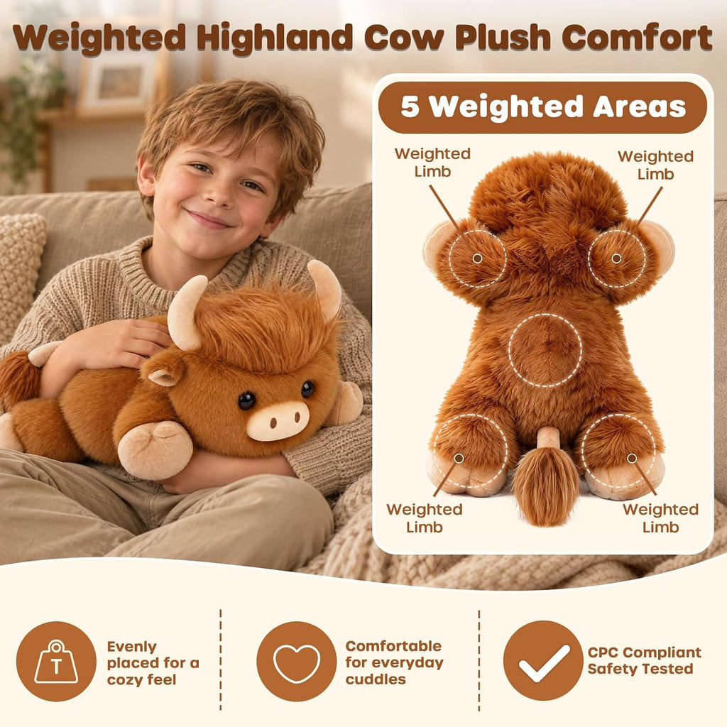 Weighted Highland Cow Stuffed Animal, Weighted Plush Toy