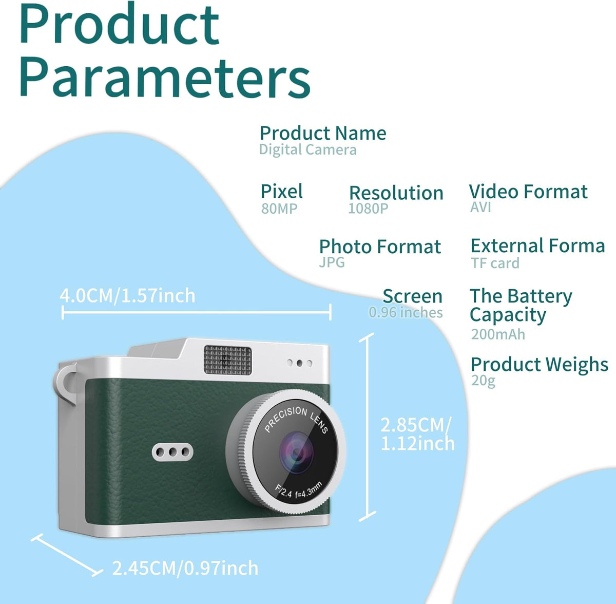 Keychain Digital Camera,Mini Digital Camera with 32GB Card,Video Recording,Bag Charms,Compact Micro Thumb Camera,Photography Cameras for Beginners Teens and Adults (Green)