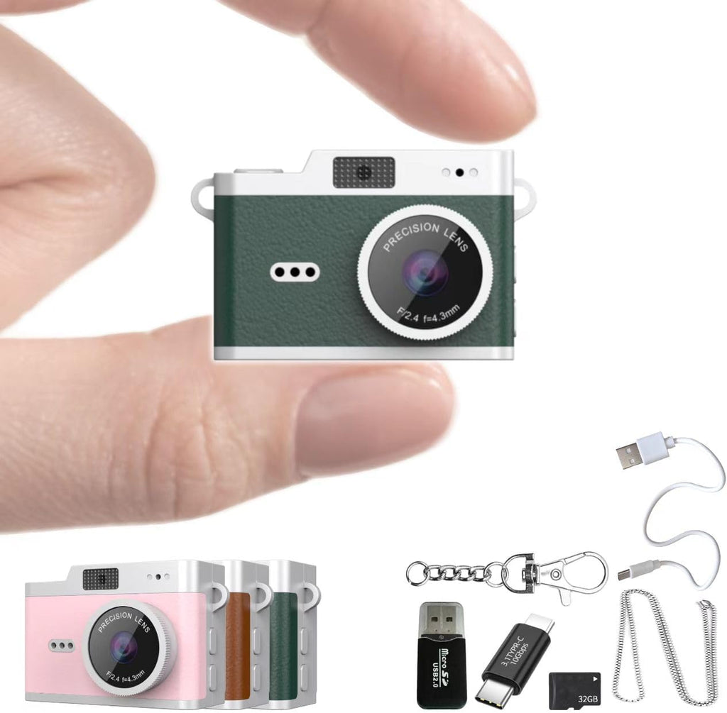 Keychain Digital Camera,Mini Digital Camera with 32GB Card,Video Recording,Bag Charms,Compact Micro Thumb Camera,Photography Cameras for Beginners Teens and Adults (Green)