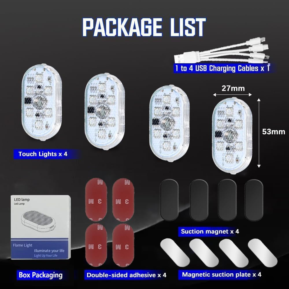 4Pcs Wireless LED Lights for Car, Rechargeable Interior Car Lights