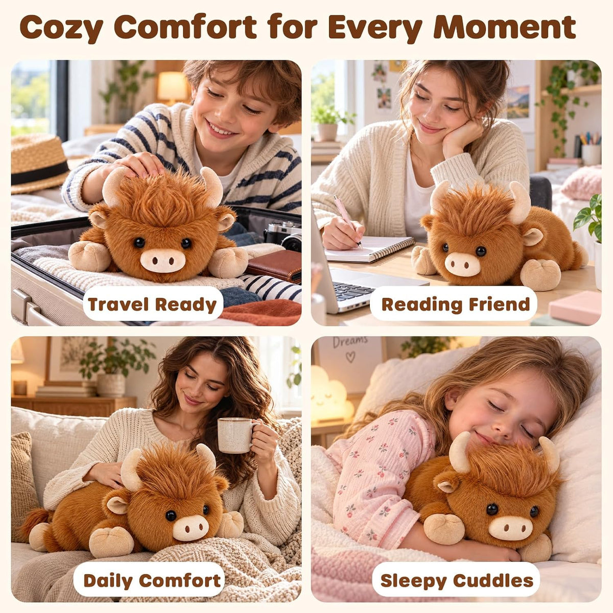 Weighted Highland Cow Stuffed Animal, Weighted Plush Toy