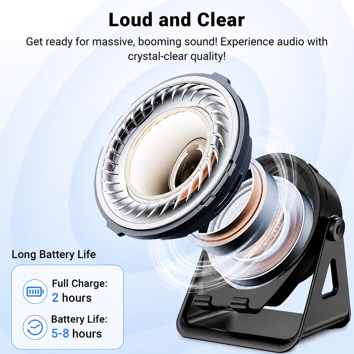 Wireless Induction Speaker Phone Stand, Portable Audio Amplifier with RGB Lights, Cool Tech Gadget Gift for Men & Office Desk - Black