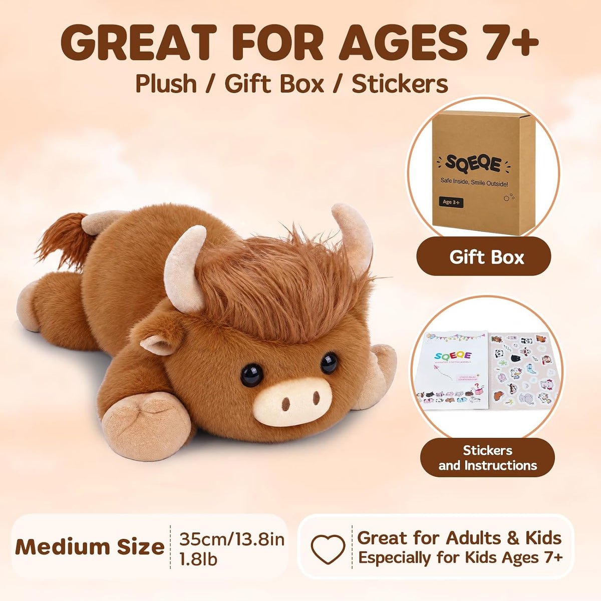 Weighted Highland Cow Stuffed Animal, Weighted Plush Toy