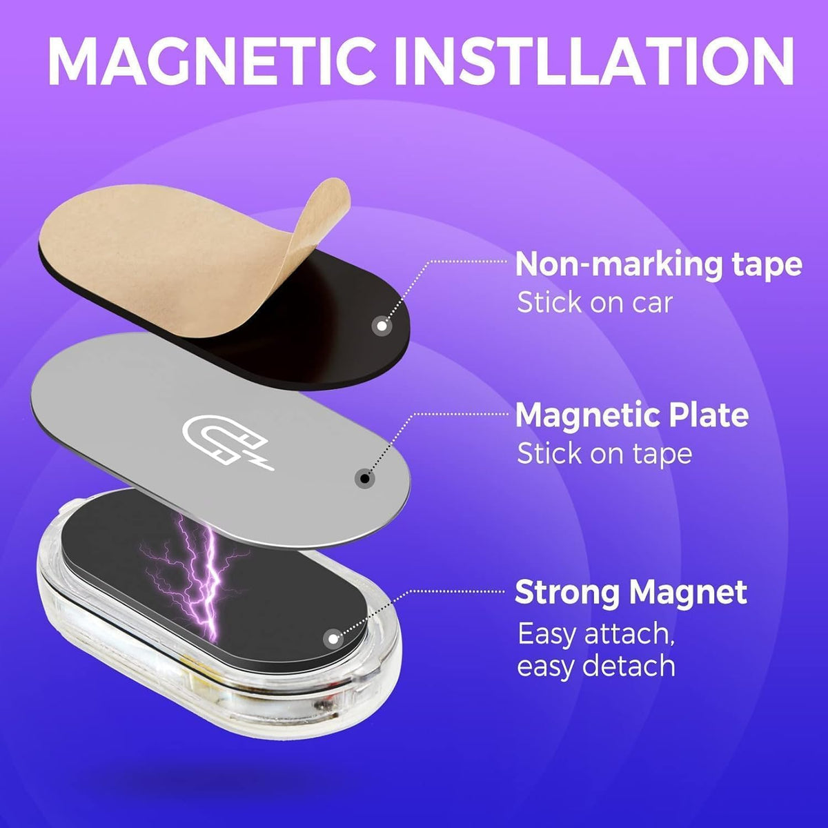 4Pcs Wireless LED Lights for Car, Rechargeable Interior Car Lights