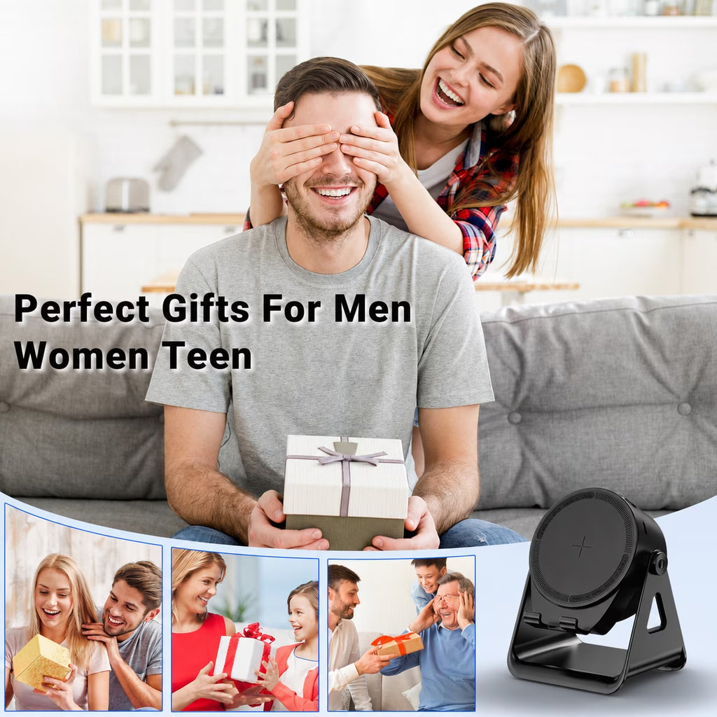 Wireless Induction Speaker Phone Stand, Portable Audio Amplifier with RGB Lights, Cool Tech Gadget Gift for Men & Office Desk - Black