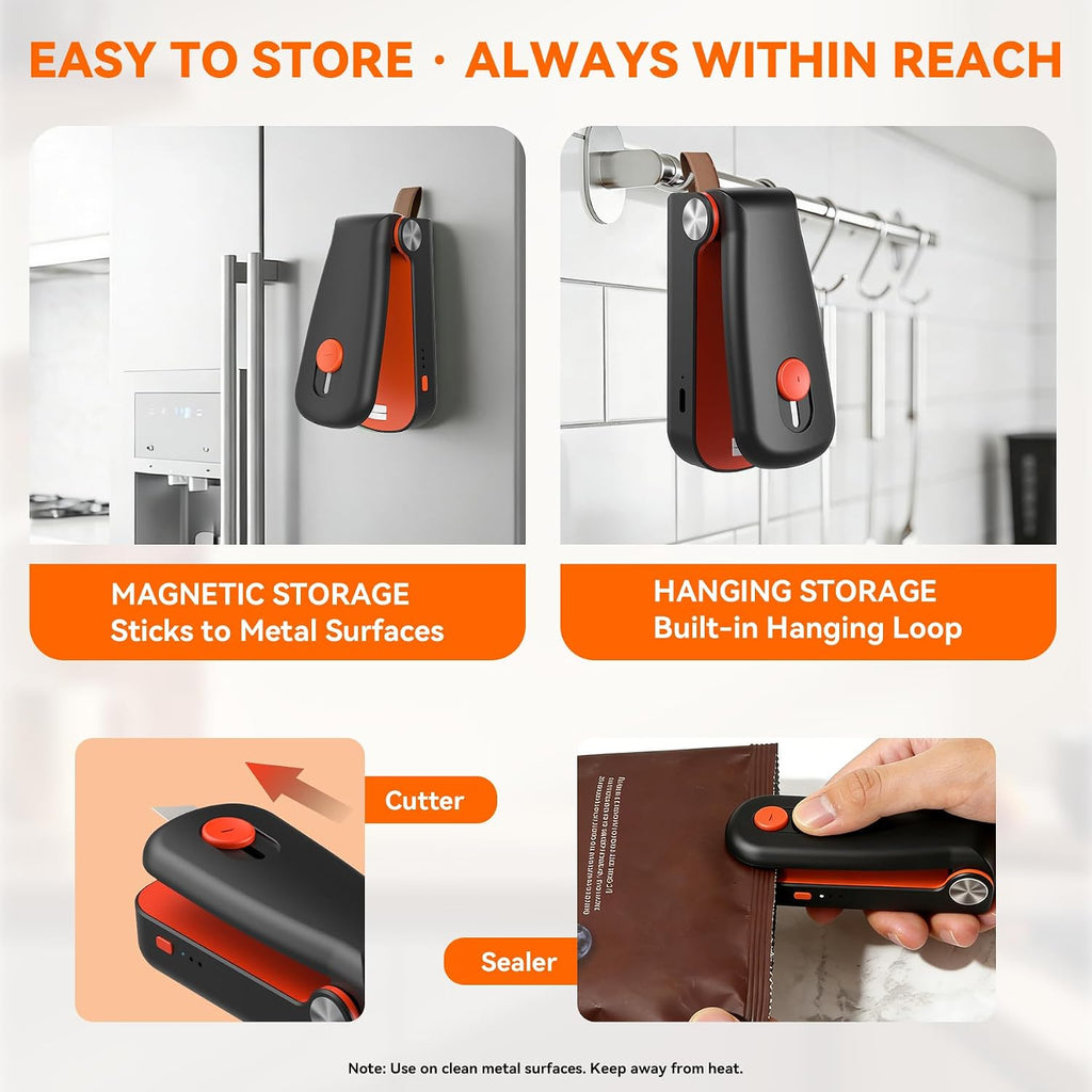 Mini Bag Sealer, Upgraded USB Rechargeable 3 Heat Levels Chip Bag Sealer Black