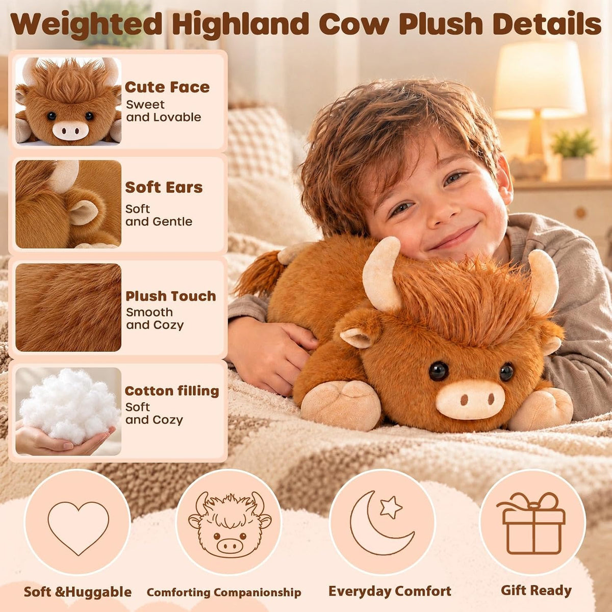 Weighted Highland Cow Stuffed Animal, Weighted Plush Toy