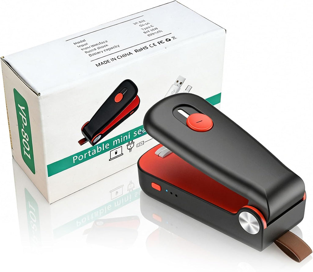 Mini Bag Sealer, Upgraded USB Rechargeable 3 Heat Levels Chip Bag Sealer Black