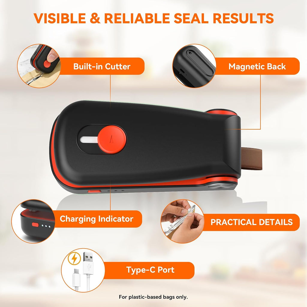 Mini Bag Sealer, Upgraded USB Rechargeable 3 Heat Levels Chip Bag Sealer Black